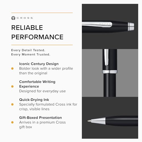 Cross Century II Black Lacquer Ballpoint Pen, Medium Point, Black Ink