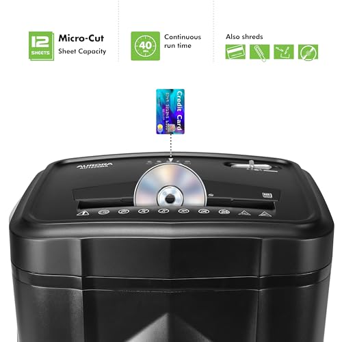 Aurora AU1225MA High-Security 12-Sheet Micro-Cut Paper and CD/Credit Card Shredder/ 5-Gallon Pullout Basket/40 Minutes Run Time