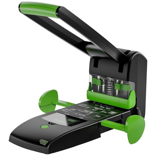 Novus B 2200 re+New Sustainable Block Punch (200 Sheets, Double and Quad Holes, Solid Metal Device with Plastic Coating Made of 78% Recycled Plastic) Black Green