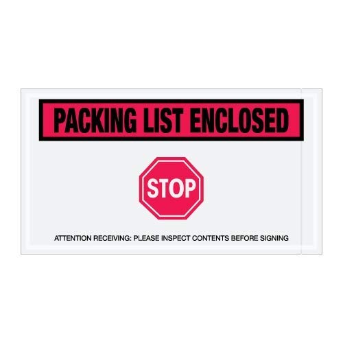 TapePlanet Special Use Packing Envelopes (5 1/2" x 10" Panel Face, Red "Packing List Enclosed - Stop" Envelopes)