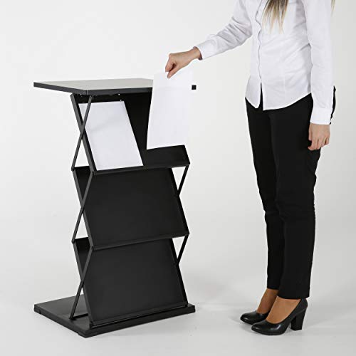 M&T Displays Foldable Counter with Steel Literature Holder and Carrying Bag, Magazine Rack, Brochure Display Stand, Catalog Leaflet, Flier for Fair, Conference, Showroom (Black, 2x(8.5x11))