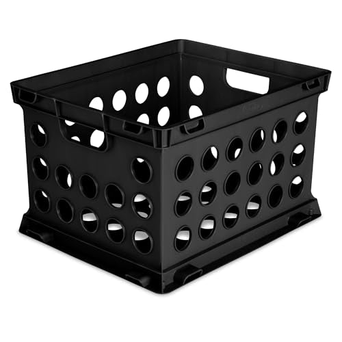 Sterilite File Crate, Stackable Plastic Storage Bin with Handles, Organize Files at Home, Garage, Office, School, Black, 6-Pack
