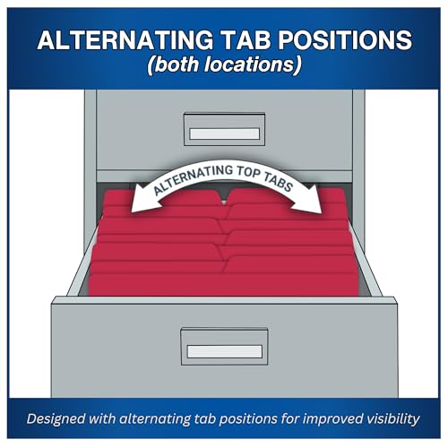 Red Casebinder Legal File Folders, Doctor Stuff, Top Tab, Legal Size with Fully Reinforced Back, 2” Embedded Fastener on Endwing, and 1/2 Cut Assorted Top Tabs, 14 pt Stock, Carton of 200