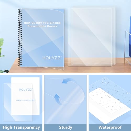 HOUYEE 100 Pack 12 Mil Clear Binding Presentation Covers,PVC,8.5" x 11"