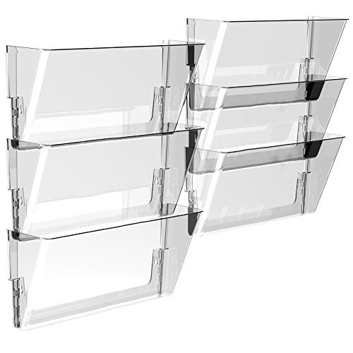 Storex Letter-Size Wall Pocket – Snap & Stack Plastic File Organizer, Mounting Hardware Included, Clear, 6-Pack (70213U06C)