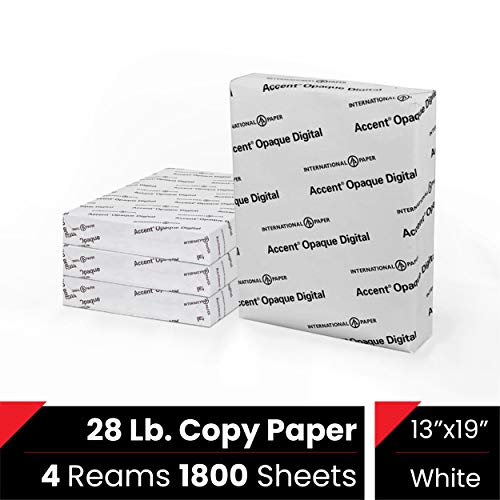 Accent Opaque White Printer Paper, 13” x 19” 28lb Copy Paper – 1,800 Sheets (4 Reams) – Premium Computer Paper with Super Smooth Finish, 97 Bright, 104gsm – Ideal for Ink Heavy Printing – 189034C