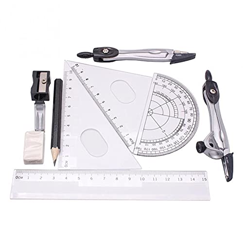 DUHTFCY Math Geometry Kit Set Math Drawing Tools Kit Compasses Set Plastic+Metal Geometry Protractor School Ruler Eraser Ruler for Student