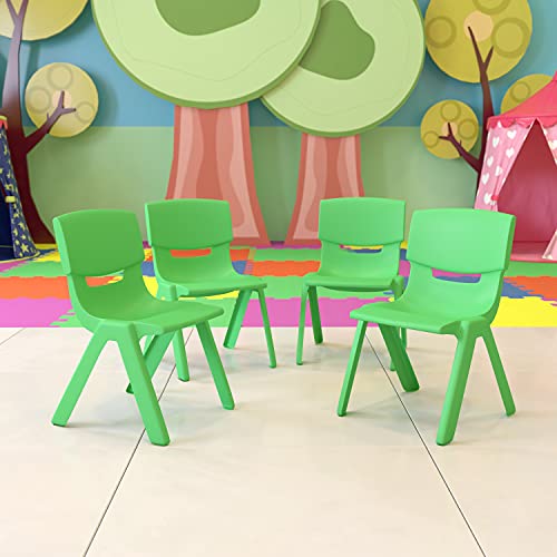 EMMA + OLIVER Green Plastic Stackable School Chair, 12" Seat, 4-Pack