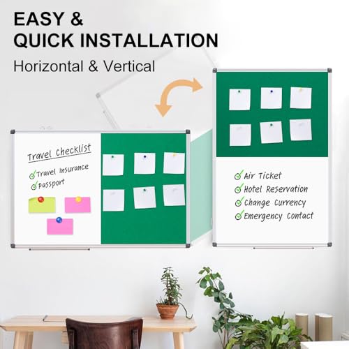 NEWPUTE White Board and Cork Board Combo - 40 x 28 Inches Large Dry Erase Whiteboard and Bulletin Board, Magnetic Wall Pin Display Board for Home, Classroom & Office, 28"x40" Green