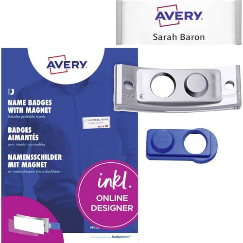 Badgepoint polar30 Name Badges (70 x 30 mm, 10 Signs with Magnet, Twist-Proof, with Print Sheet for Name Cards and Templates for Printing, Magnetic Name Tags for Clothes), Matte Stainless Steel