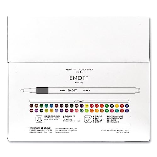 EMOTT Fineliner Pens, Fine Point (0.4mm), Assorted Ink, 40-count, Complete Color Set