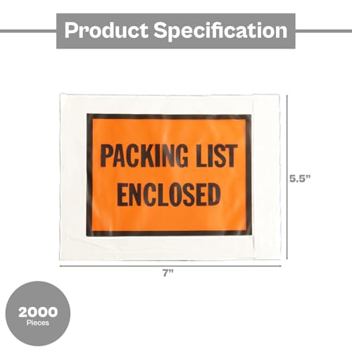 PSBM 2000 PCS 7 x 5.5 Inch Orange Full Face Packing List Enclosed Bags, Shipping Mailing Envelopes and Packing Slip Pouches for Mailing Labels, Invoices and Documents