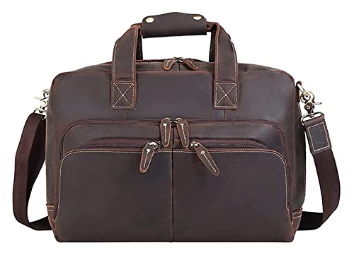 Crazy Horse Leather 17 Inch Laptop Bag Expandable Briefcase Classic Business Messenger Shoulder
