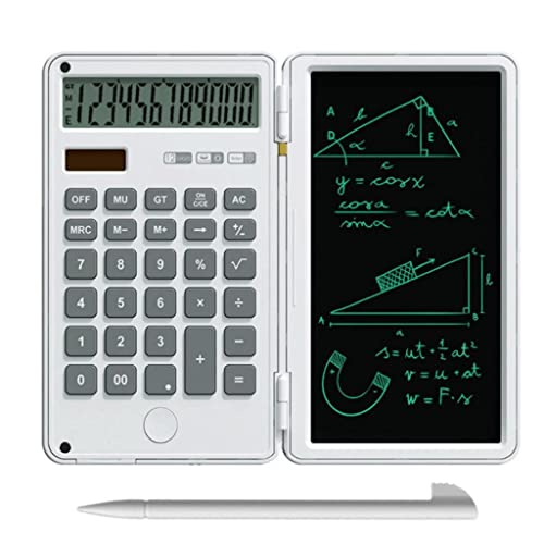 Calculator and Writing Pad 12-Digit Large LCD Display Desk Calculators with Repeated Writing Tablet for Basic Financial Office (Color : Gray) (White)