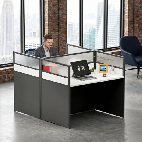 Nykto 2 PersonOffice Cubicle Desk with Mute Privacy Panels,Modular,Black