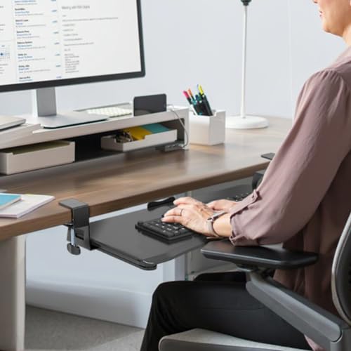 Black Keyboard Tray Under Desk, 25.6x11.8 Heavy Duty Computer Drawer, Ergonomic Keyboard Platform with C Clamp, No Drilling