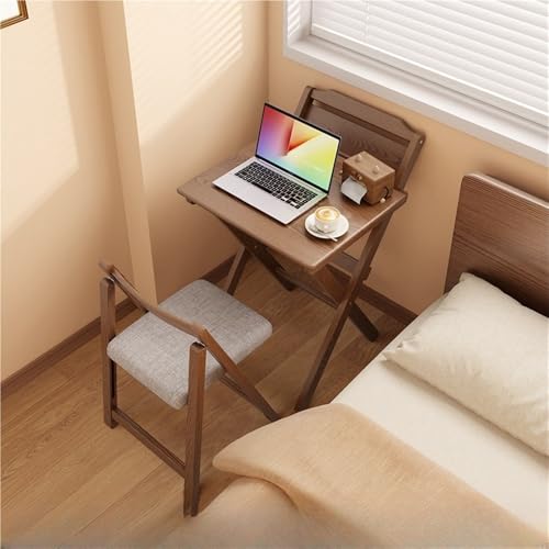 Solid Wood Folding Desk, Small Desk for Bedroom, Fold Small Desk, Computer Desk for Home Office, Simple Study Makeup Workstation, Wooden Study Office Desk Table for Small Spaces(Brown,80cm .5in)