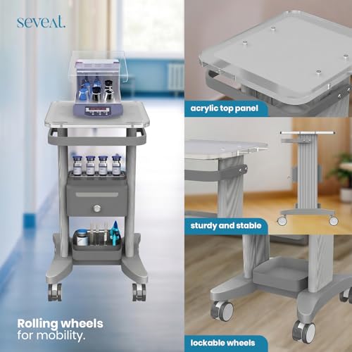 Seveat Professional Medical Cart | 3-Tier Rolling Trolley with Drawers | 198 lbs Capacity | Portable Utility Cart for Hospitals, Clinics, Spa, Office, or Home (Silver)