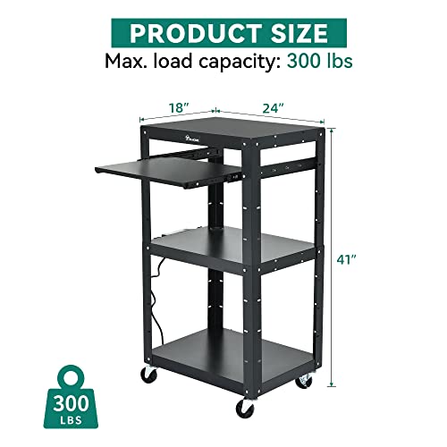 YITAHOME AV Cart with 16.4ft Cord, Keyboard Tray & 2 Locking Brakes Black