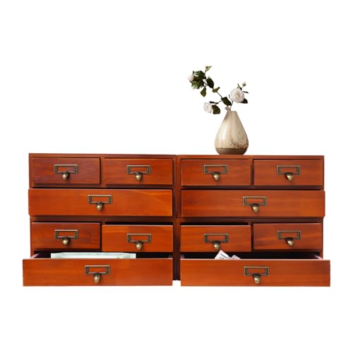 Wood Metal Drawer Storage, 4 Piece Desktop Organizer Set with 3 Drawers, Wooden Storage Drawers for Tabletop for Jewelry, Letters, Papers, Tea Bags