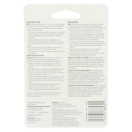 3M Auto Exterior Attachment Tape, 1/4 in x 5 ft, Heavy Duty Double-Sided Automotive Tape for Car Trim, Moldings, Emblems, and Badges (Pack of 24, 38582)