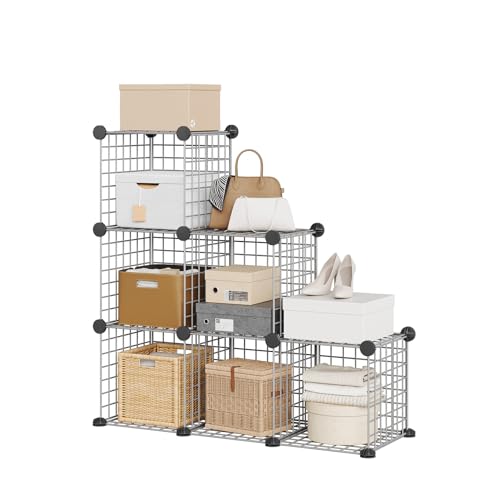 Garvee Heavy-Duty 6-Cube Metal Grid Organizer - Modular Wire Cube Shelf Unit, 37.4”l x 12.6”w x 37.4”h Space-Saving Storage for Closet, Bedroom & Office (Black)