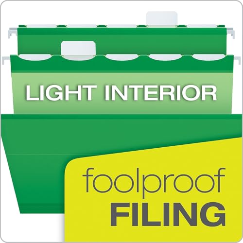 Pendaflex 42626 Colored Reinforced Hanging Folders, 1/5 Tab, Letter, Bright Green, 25/Box