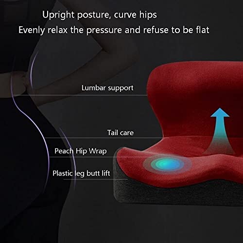 XARONF Memory Foam Seat Cushion, for Sciatica Tailbone Back Pain Relief, Posture Correction. Orthopedic Sitting Pillows for Office Chair, Car, Kitchen, Wheelchair with Non-Slip Bottom (Color : Red)