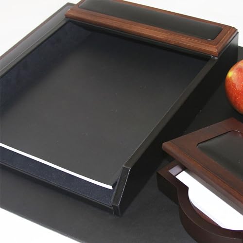 Dacasso Walnut & Black Leather Luxury Letter Tray - Letter Holder & Paper Organization - Executive Desk Surface Protector & Essential Office Decor