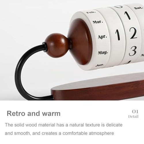 Hiedmeil Desk Perpetual Calendar, Wood Wheeling Calendar, Display Month Week Day Date, for Home Office,Reusable Reminder List Travel Record Card(Red and Brown) (Red)