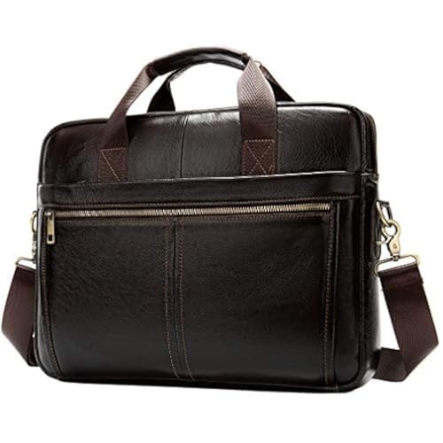 Hebetag Leather Business Briefcase Messenger Bag Handbag for Men Travel Work Office 14 Inch Computer Crossbody Shoulder Pack Pouch