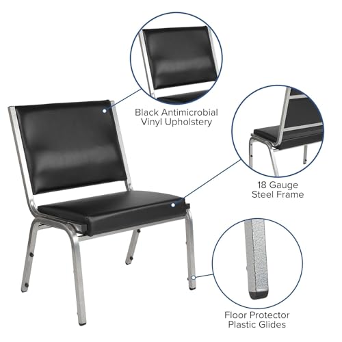 Pemberly Row Bariatric Chair, Faux Leather Upholstery, 1500 lbs Capacity, Black Vinyl and Silver Metal Frame, 34" H x 26.5" W x 23.5" D, Stackable Armless Reception Chair for Healthcare Facilities