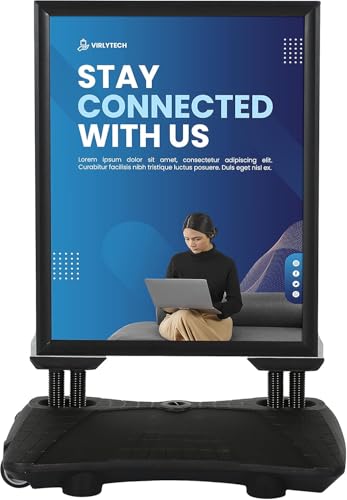 M&T Displays Signage Bundle – 28x44" WindPro Lite Outdoor Sidewalk Sign Holder with Water Base + 8.5x11" Curved Pedestal Menu Board – Weather Resistant, Front Loading, Anti-Glare Covers
