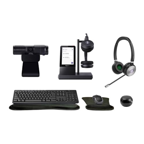 Yealink WH66 Dual Bluetooth Headset with Multitouch Console Bundle with Cam 313 2MP Webcam, MK270 Wireless Keyboard and Mouse, Gel Wrist & Mouse Pad, Mini Speaker