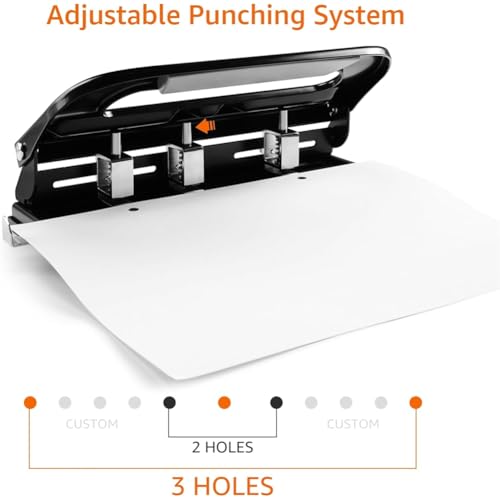 Peirushg 3-Hole Punch with Adjustable Holes for Pre-Punched Paper Sheets