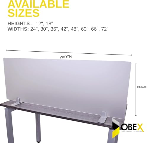 OBEX Acrylic Free Standing Screen, Divider for Desk Privacy Home & Office Partitions for Table Top Workstation, Portable Cubicle Panel for Work, 18" x 60", Frosted
