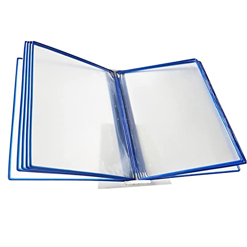 Metal Lectern Table Folder 10 A4 Pockets For Consultation And Presentation Of Documents(Blue)