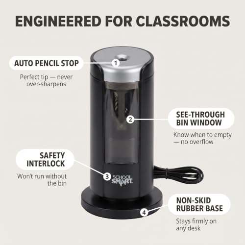Casafoyer Electric Pencil Sharpener for Classroom, Heavy Duty, Auto Stop, Vertical Design, Black and Gray, 6 x 4 Inches, 2 Units