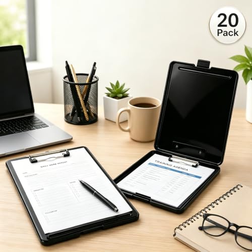 20 Pcs Clipboard with Storage Bulk, Black Storage Clipboard with Pen Holder