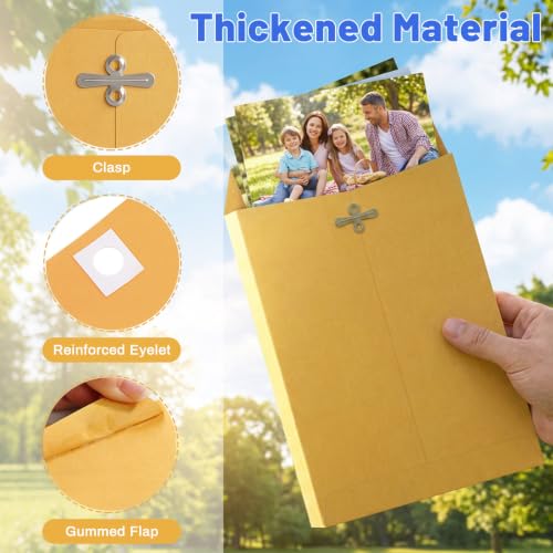 9 x 12 Expandable Manilla Envelopes with Clasp & Gummed Seal, Heavy Duty 180gsm Kraft Paper, 1.2″ Expandable Gussets, Reusable Mailer File Organizer for Documents, Contracts, Bills, Blueprints (30)