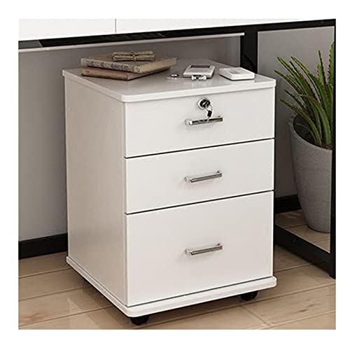 ELUKHT File Cabinet 3 Drawer Wooden Office Cabinet File Storage Cabinet with Lock Floor Stand Wheel Design Movable File Organizer Office Supplies Filing Storage Cabinet (F)