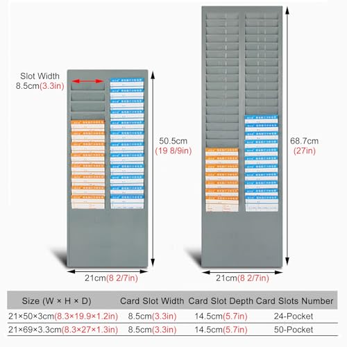 RENLXFI Gray Time Card Rack Holder, Commercial Categoryh Card Organizer for Office Factory, Standing Shop Service Repair Order Wall Racks(1 Pack,24 Slots - 50cm H)
