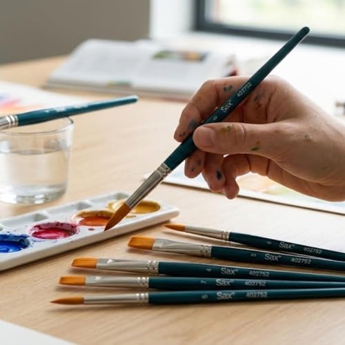 Sax True Flow Golden Synthetic Taklon Paint Brushes, Assorted Sizes, Set of 108
