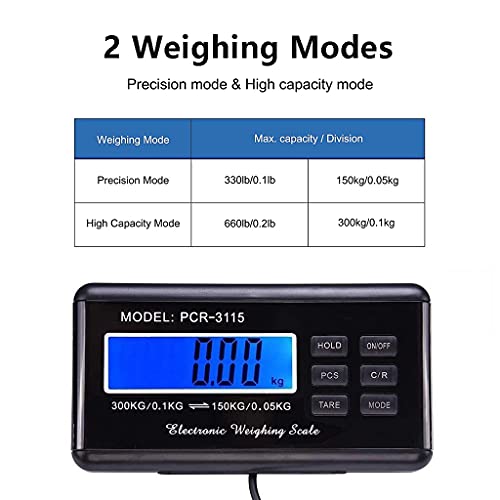 300kg/660lbs Postal Platform Scale Digital Shipping Scale Large Pet Vet Scale Industrial Floor Scale 3 Unit Conversion LCD Display