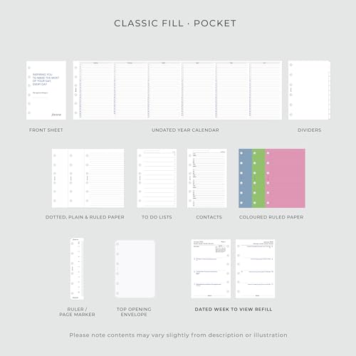 Filofax Confetti Organizer, Pocket Size, Rose Quartz - Leather-Look, Gold Foil Accents, Six Rings, Week-to-View Insert, Multilingual (C028725)