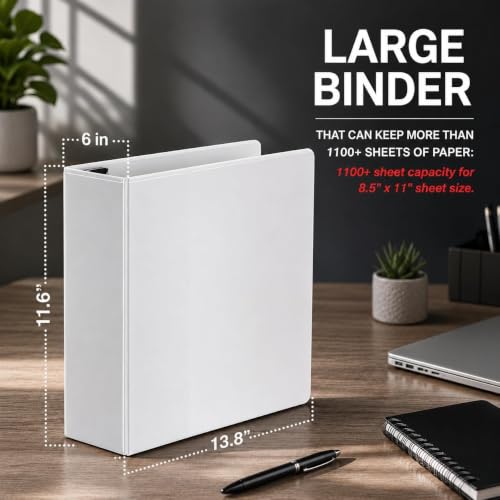 8 Pack of 6 Inch 3 Ring Binder with Locking Angle D Rings Professional