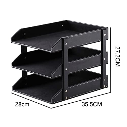 TOMYEUS Document Holder File Rack File Holder Leather Folder File Basket 3 Tier Desk File Organizer File Tray File Organizer (Color : 2)