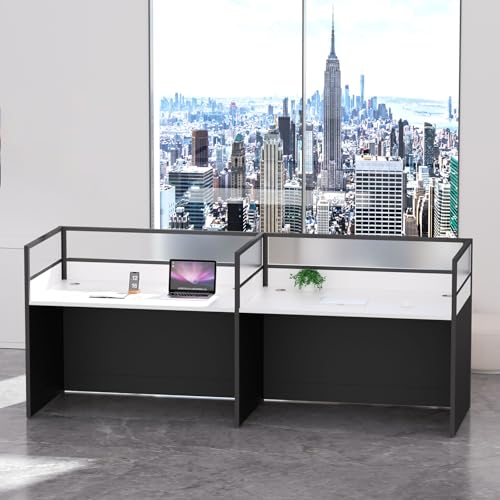2 person Office Cubicle Desk w/Mute Privacy panels, Computer Cubicle ,Black