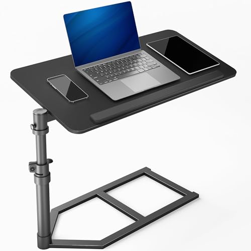 Height Adjustable Under Mattress 30 inch Bedside Desk, Works with Lofts and Beds Without Frames, Tilting Desktop, Fits Laptops, Books, and More, Black