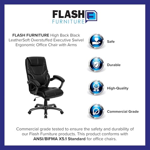 Scranton & Co Contemporary Faux Leather Executive Office Chair, High Back Design with Lumbar Support, Black Leathersoft Upholstery, Adjustable Seat Height, Tilt Lock, Swivel Base, Ergonomic for Home